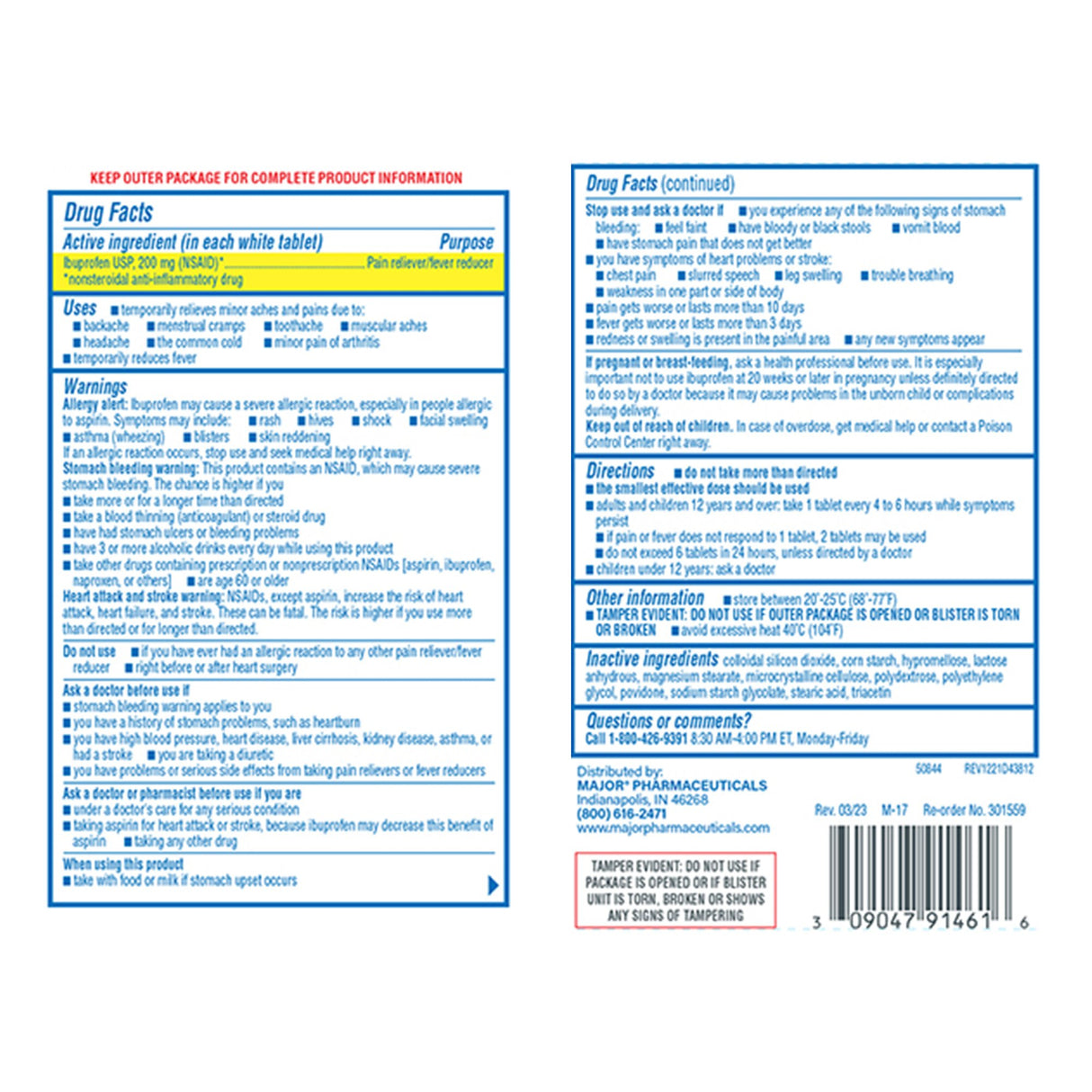 Pain Relief Major® 200 mg Strength Ibuprofen Unit Dose Tablet 100 per Box - BeHope