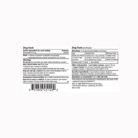 Laxative Tablet 200 per Bottle 8.6 mg Strength Sennosides - BeHope