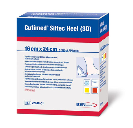Foam Dressing Cutimed® Siltec® Heel 3D 6-1/2 X 9-1/2 Inch Without Border Film Backing Silicone Face Heel Cup Style Sterile - BeHope