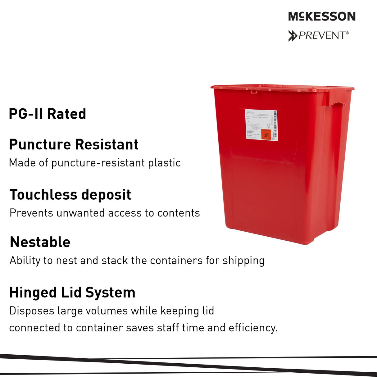 Sharps Container McKesson Prevent® Red Base 24-3/5 H X 17-3/10 W X 13 L Inch Vertical Entry 18 Gallon - BeHope