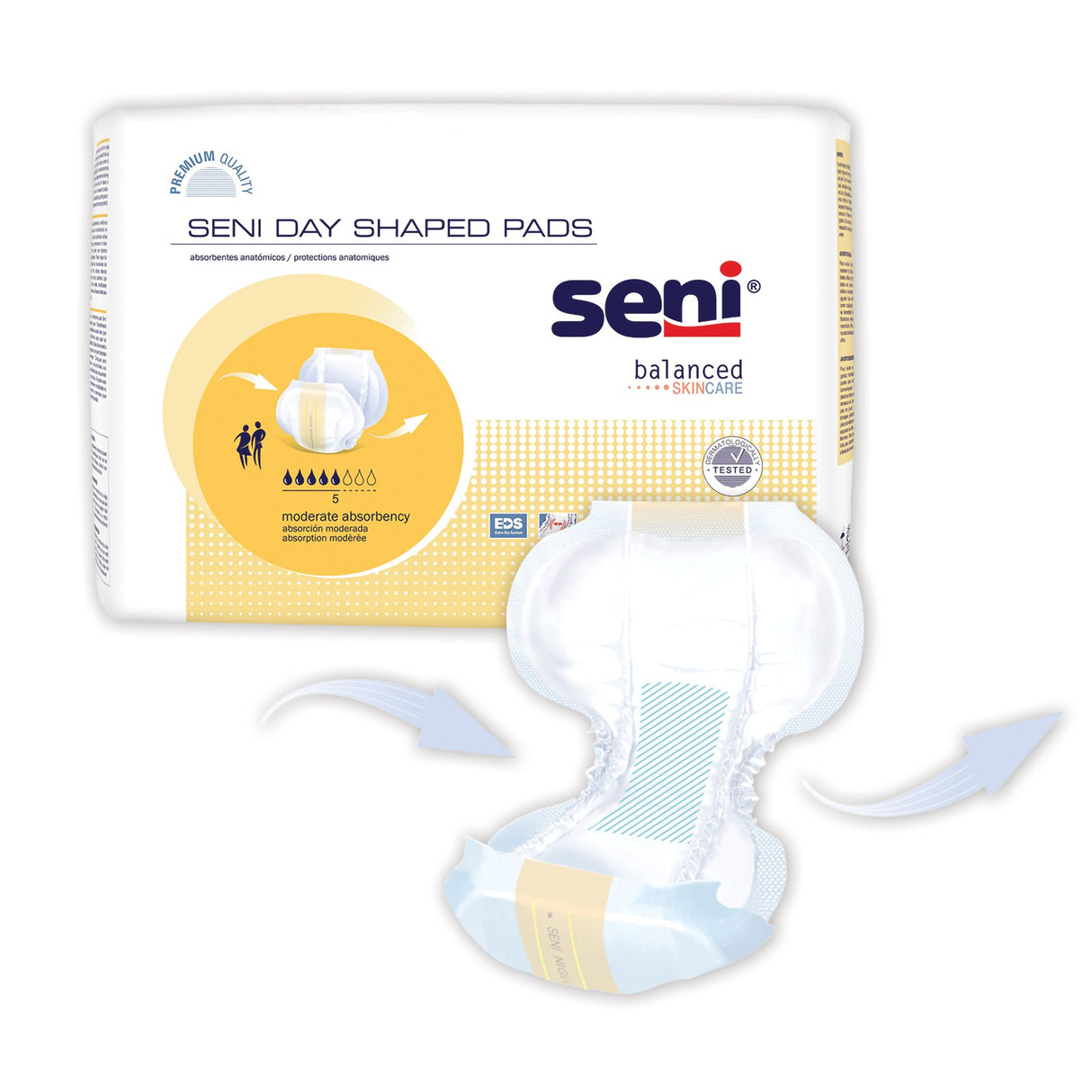 Incontinence Liner Seni® Shaped Day Pads 25 Inch Length Moderate Absorbency Super Absorbent Core One Size Fits Most - BeHope