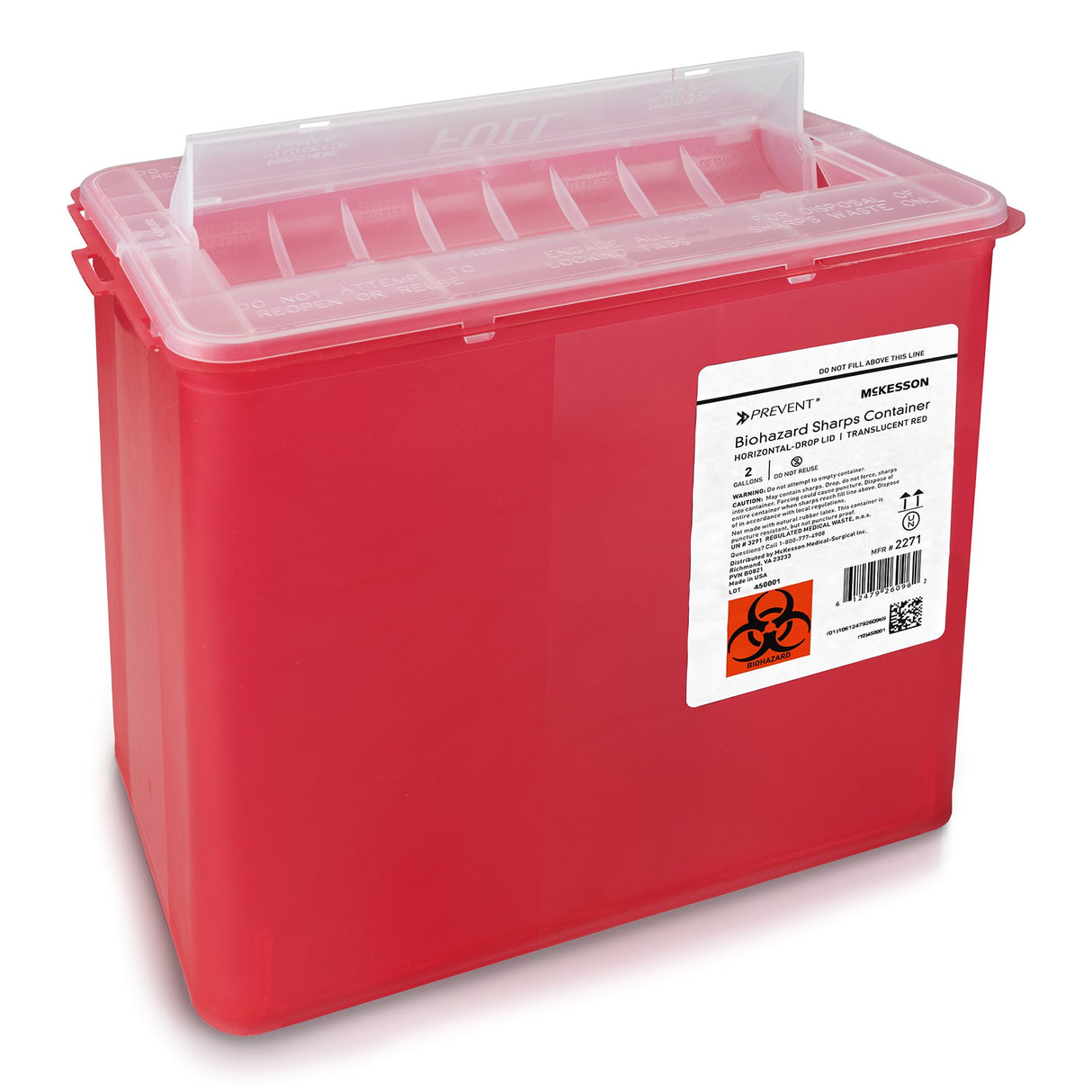 Sharps Container McKesson Prevent® Translucent Red Base 9-1/4 H X 10 W X 6 D Inch Horizontal Entry 2 Gallon - BeHope