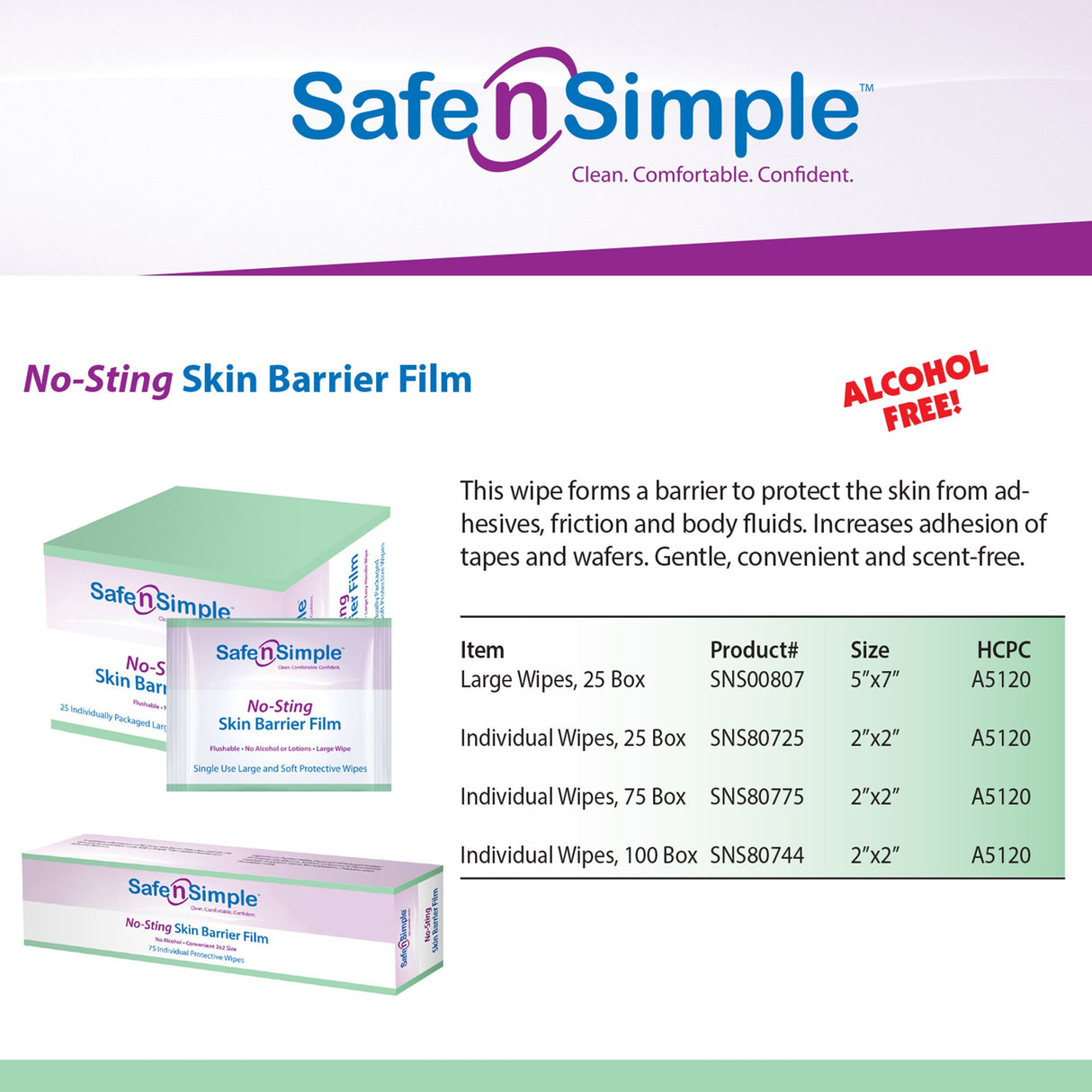Skin Barrier Wipe Safe N Simple™ No-Sting 60% / 20% Strength Purified Water / Polyvinylpyrrolidone / Glycerin / Propylene Glycol Individual Packet Sterile - BeHope