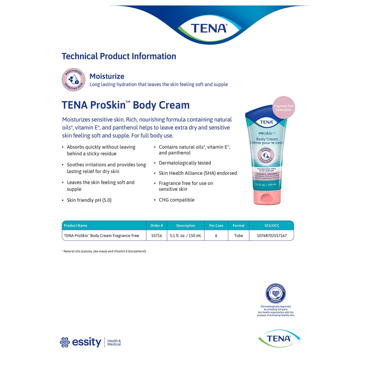 Hand and Body Moisturizer Tena® Proskin™ 5.1 oz. Tube Unscented Cream CHG Compatible - BeHope