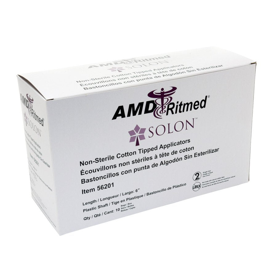 Swabstick Solon® Cotton Tip Wood Shaft 6 Inch NonSterile 100 per Pack - BeHope