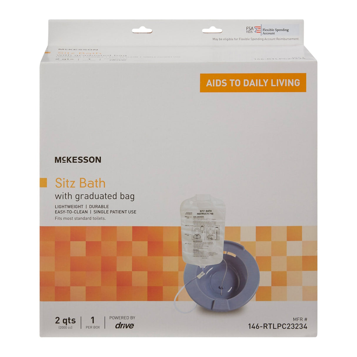 Sitz Bath McKesson Round Gray Plastic 2000 mL Bag Graduated, 500 mL Increments up to 2000 mL - BeHope