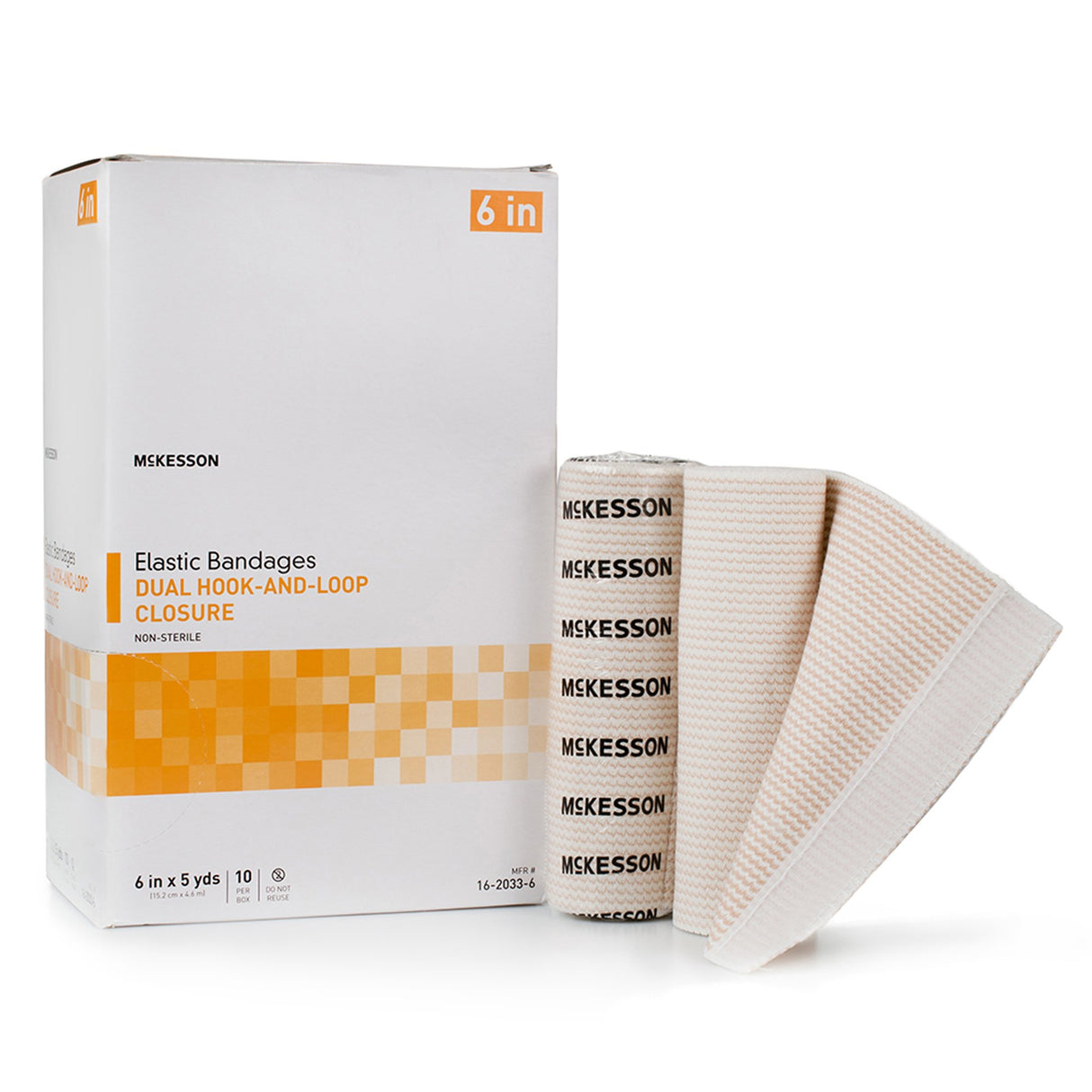 Elastic Bandage McKesson 6 Inch X 5 Yard Double Hook and Loop Closure Tan NonSterile Standard Compression - BeHope