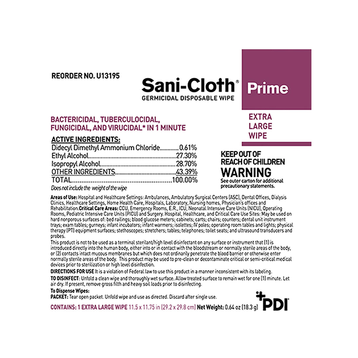Surface Disinfectant Cleaner Sani-Cloth® Prime Premoistened Germicidal Manual Pull Wipe 50 Count Individual Packet Alcohol Scent NonSterile - BeHope