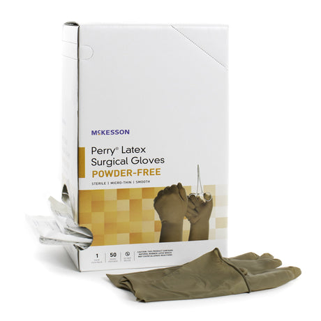 Surgical Glove McKesson Perry® Size 9 Sterile Latex Standard Cuff Length Smooth Brown Not Chemo Approved - BeHope