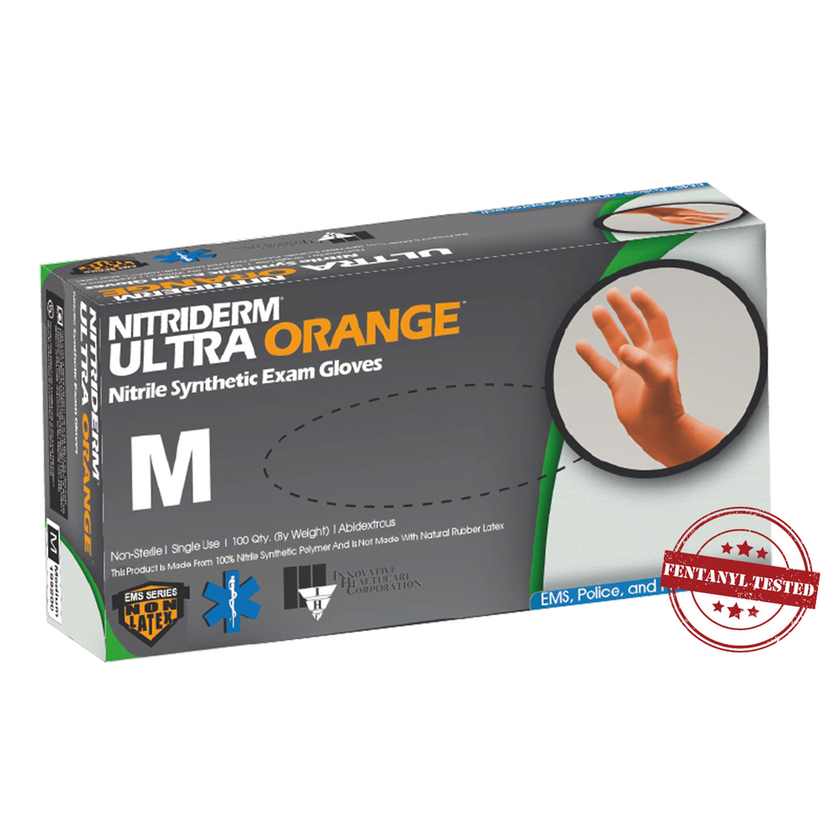 Exam Glove Nitriderm® Ultra Orange™ Nonsterile Nitrile Chemo Fentanyl Tested - BeHope