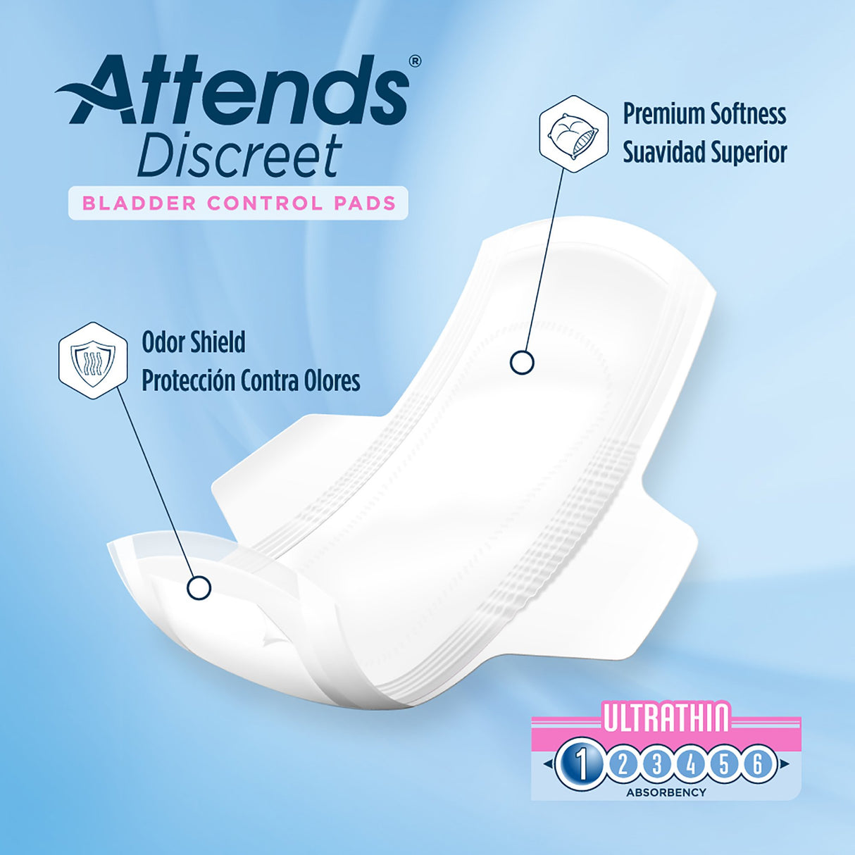 Bladder Control Pad Attends® Discreet Ultra Thin 9 Inch Length Light Absorbency Polymer Core One Size Fits Most - BeHope