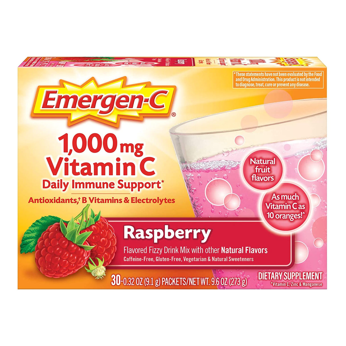 Oral Supplement Emergen-C® Daily Immune Support Raspberry Flavor Powder 0.30 oz. Individual Packet - BeHope