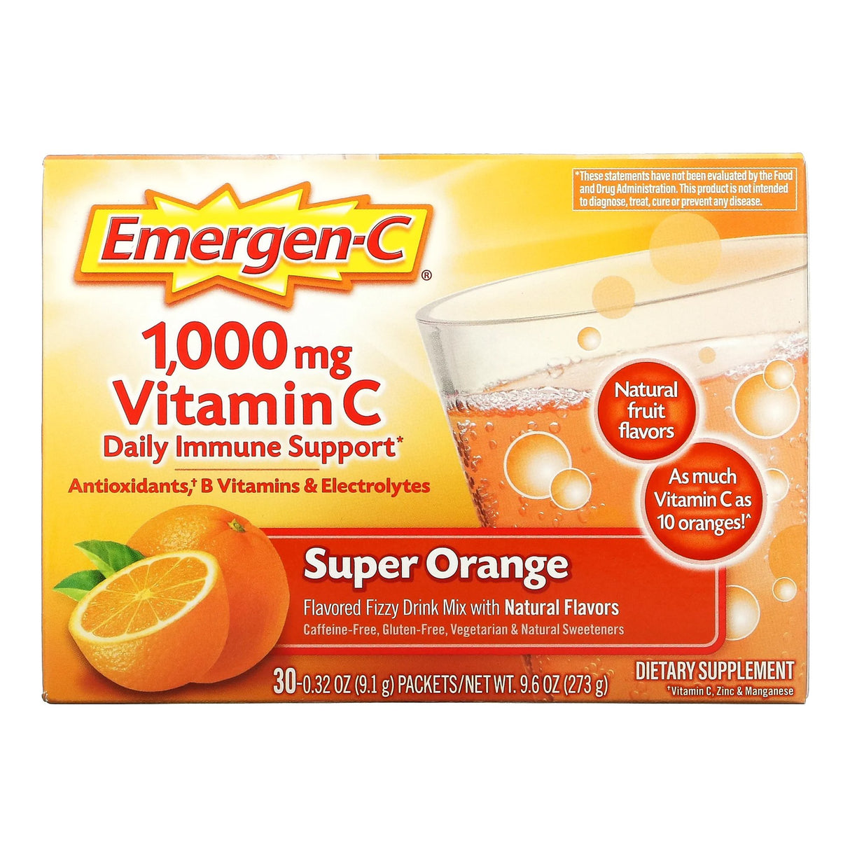 Oral Supplement Emergen-C® Daily Immune Support Super Orange Flavor Powder 0.30 oz. Individual Packet - BeHope