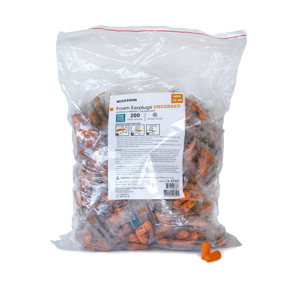 Ear Plugs McKesson Cordless One Size Fits Most Orange - BeHope