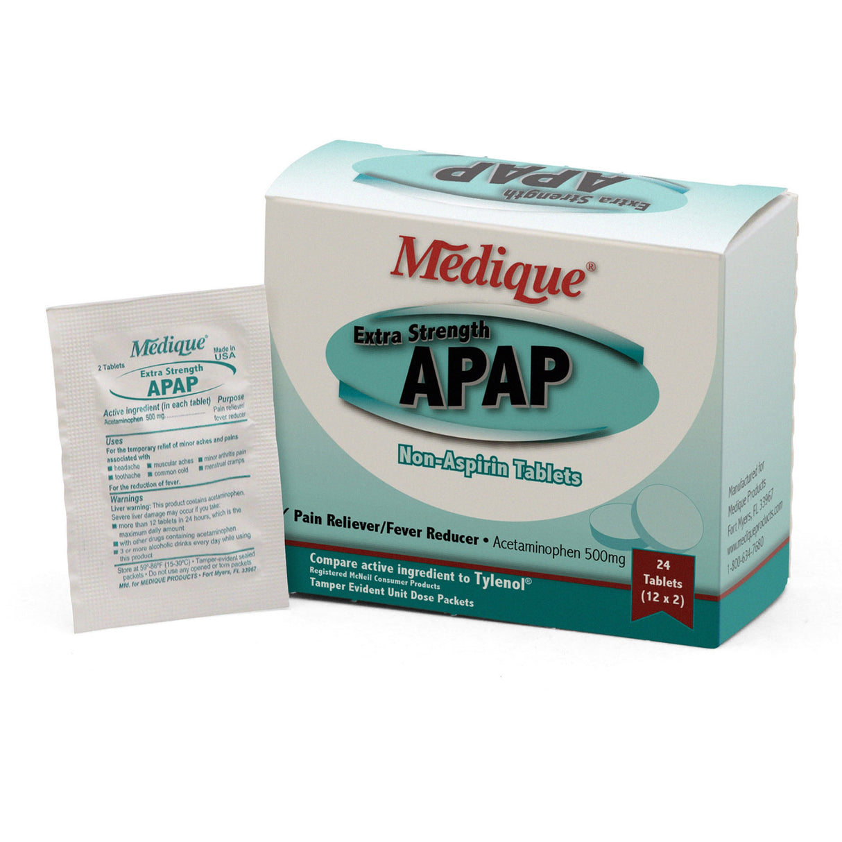 Pain Relief APAP Extra Strength 500 mg Strength Acetaminophen Unit Dose Tablet 12 per Box - BeHope