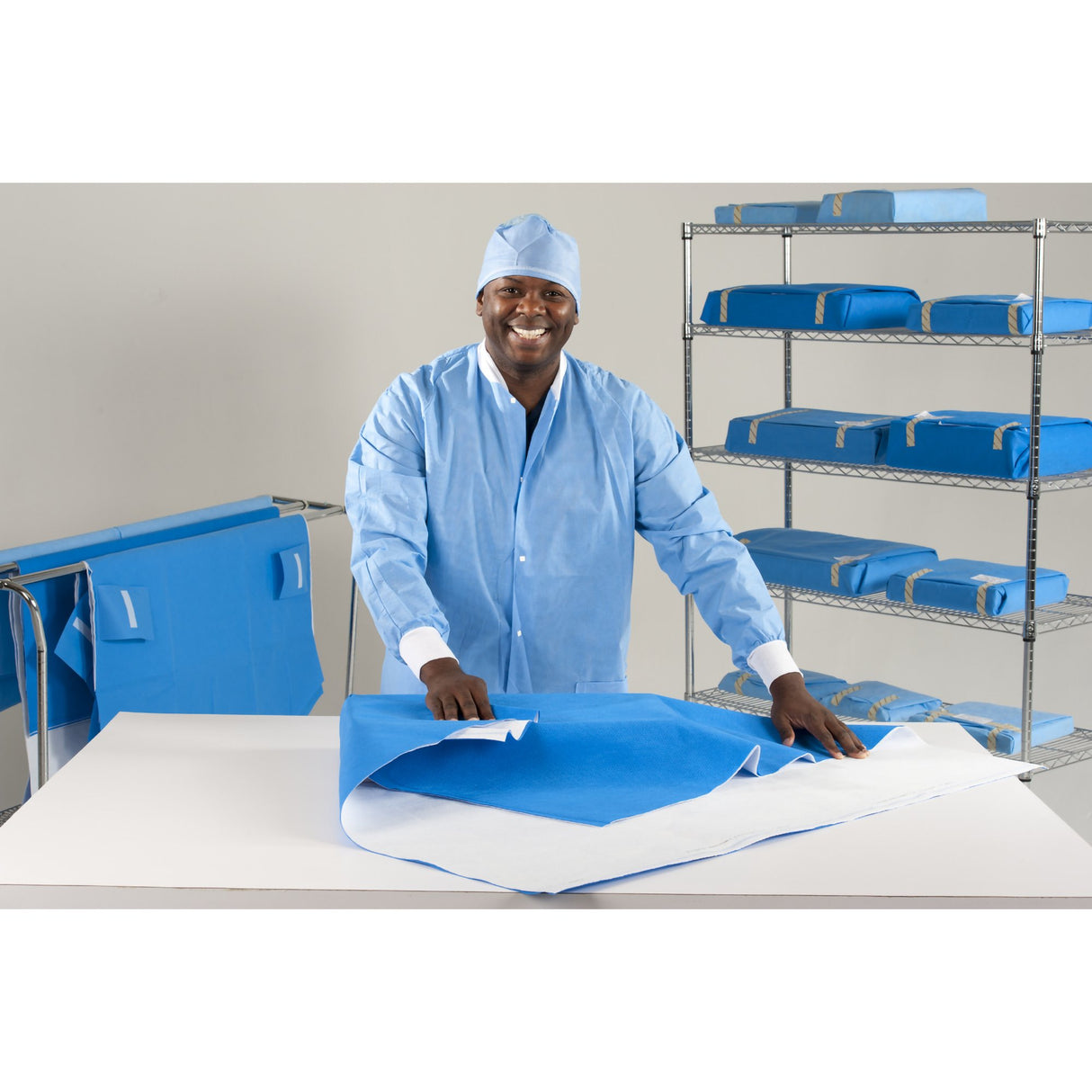 QUICK CHECK* H100 Sterilization Wrap White / Blue 12 X 12 Inch Dual Layer SMS Polypropylene Steam / EO Gas / Hydrogen Peroxide - BeHope