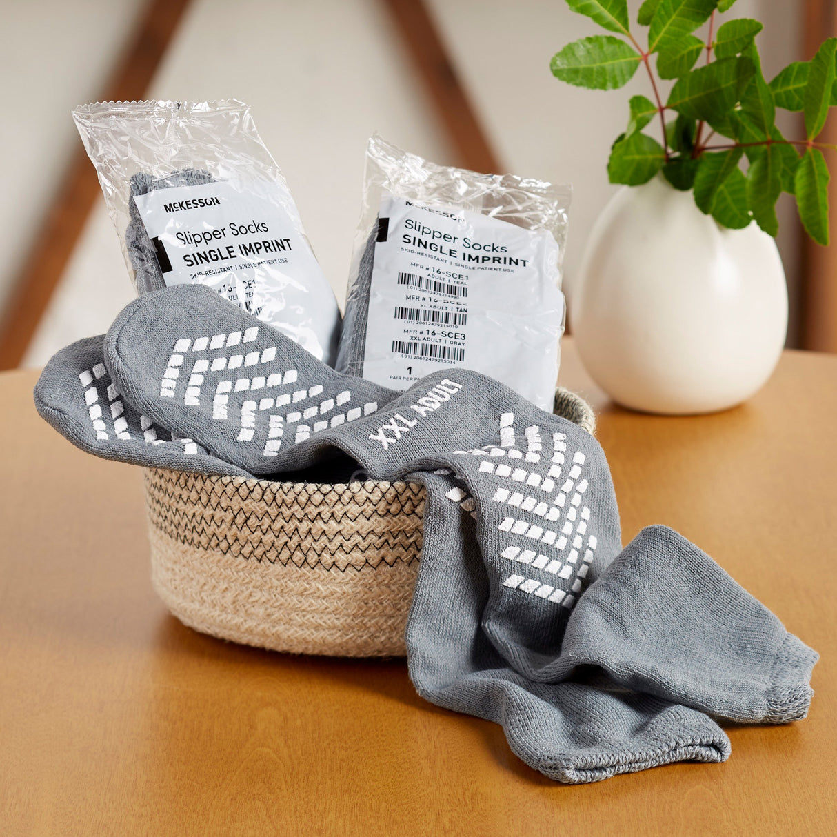 Slipper Socks McKesson Unisex Adult 2X-Large Single Tread Single Patient Use Gray - BeHope