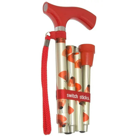 Folding Cane Switch Sticks® Aluminum 32 to 37 Inch Height Poppies Print - BeHope