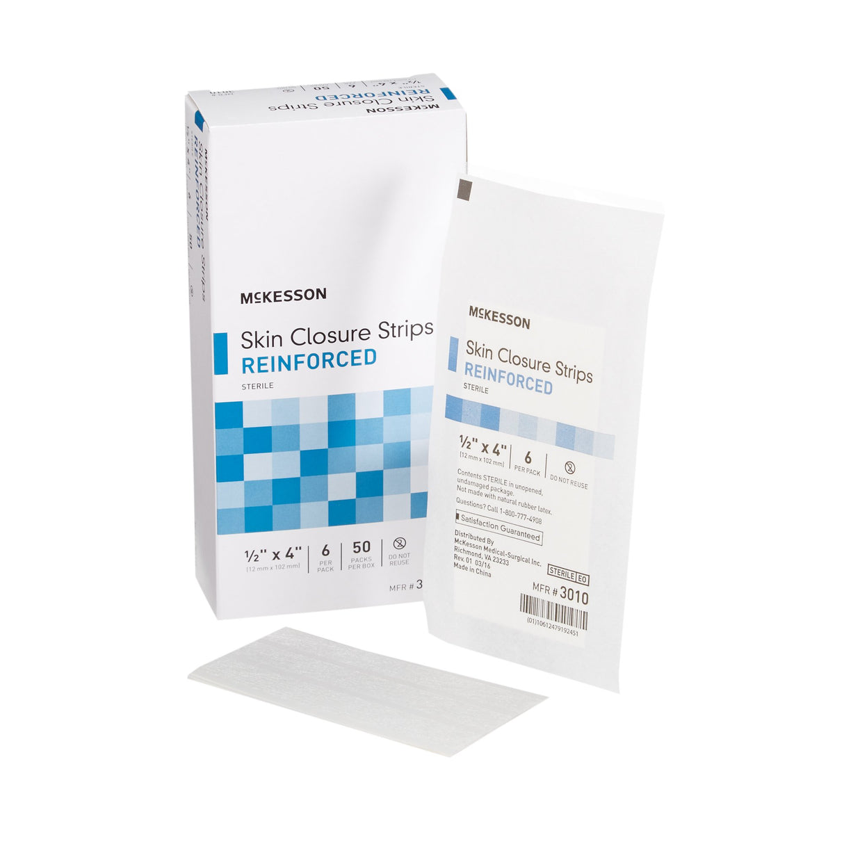 Skin Closure Strip McKesson 1/2 X 4 Inch Nonwoven Material Reinforced Strip White - BeHope