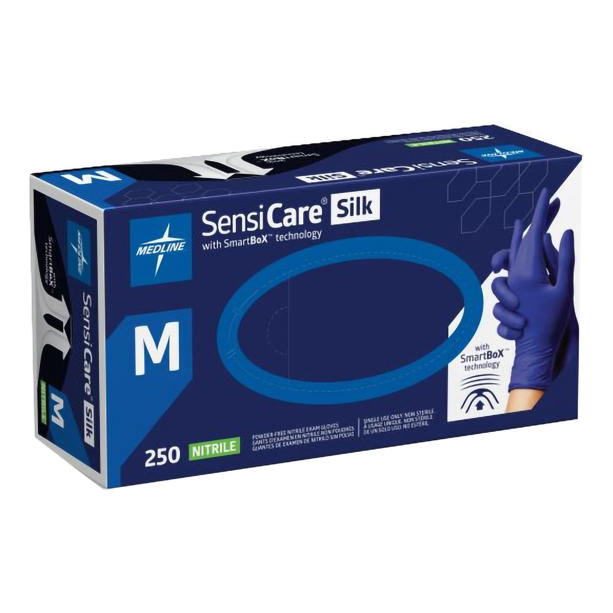 Exam Glove SensiCare® Silk Medium NonSterile Nitrile Standard Cuff Length Textured Fingertips Dark Blue Chemo Tested - BeHope