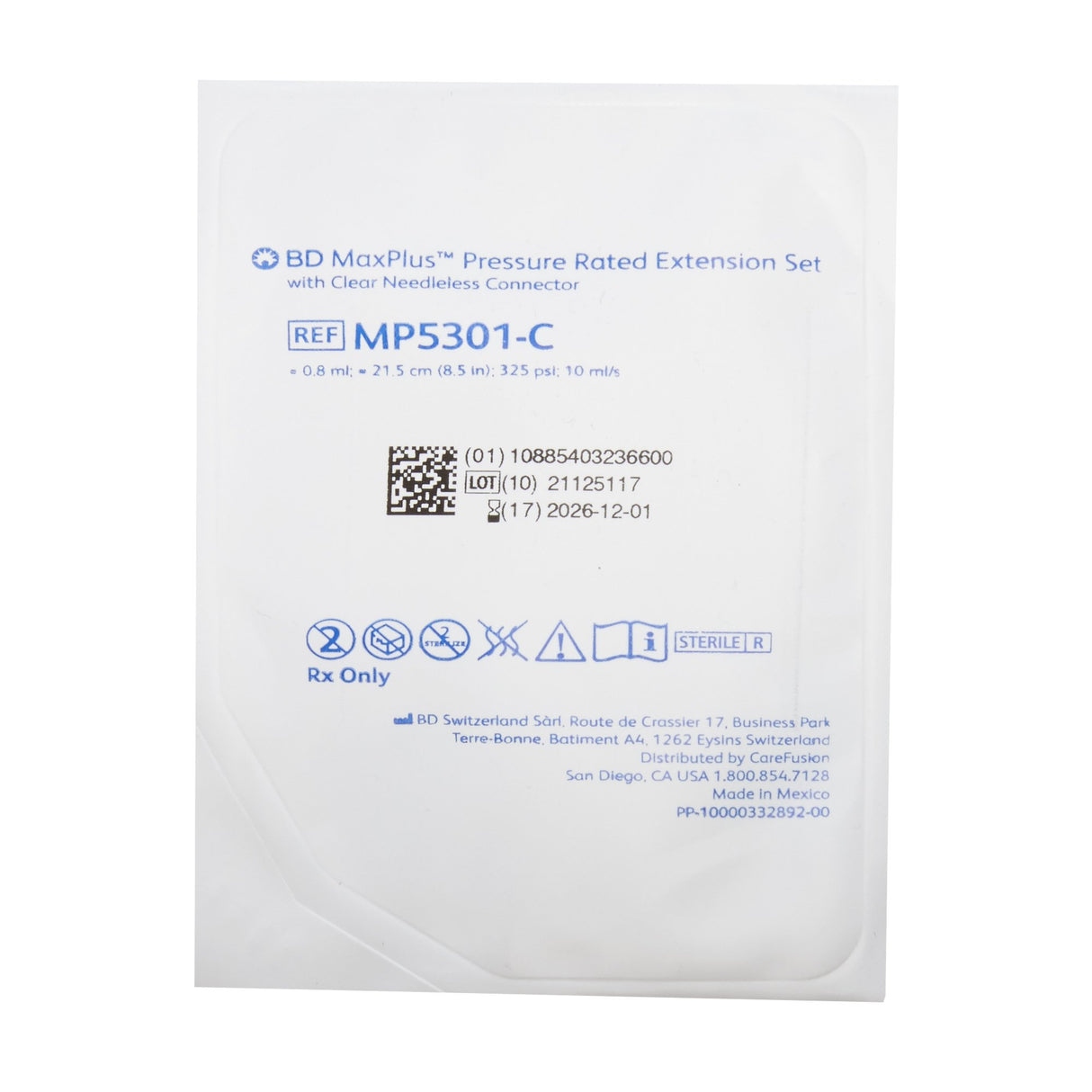 Maxplus™ IV Extension Set Needle-free Port for Power Injectors Sterile - BeHope