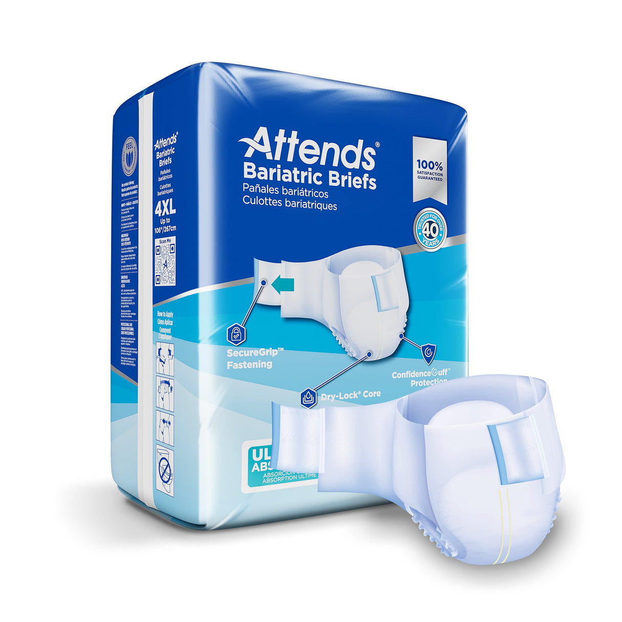 Unisex Adult Incontinence Brief Attends® Bariatric 4X-Large Disposable Heavy Absorbency - BeHope