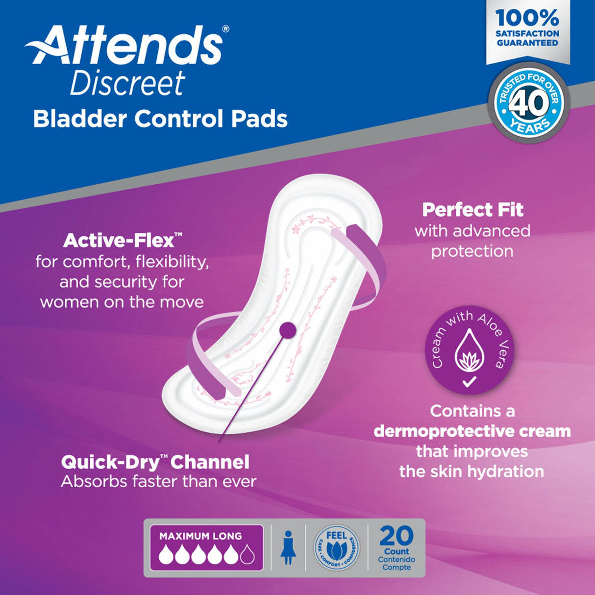 Bladder Control Pad Attends® Discreet 14-1/2 Inch Length Moderate Absorbency Polymer Core One Size Fits Most - BeHope