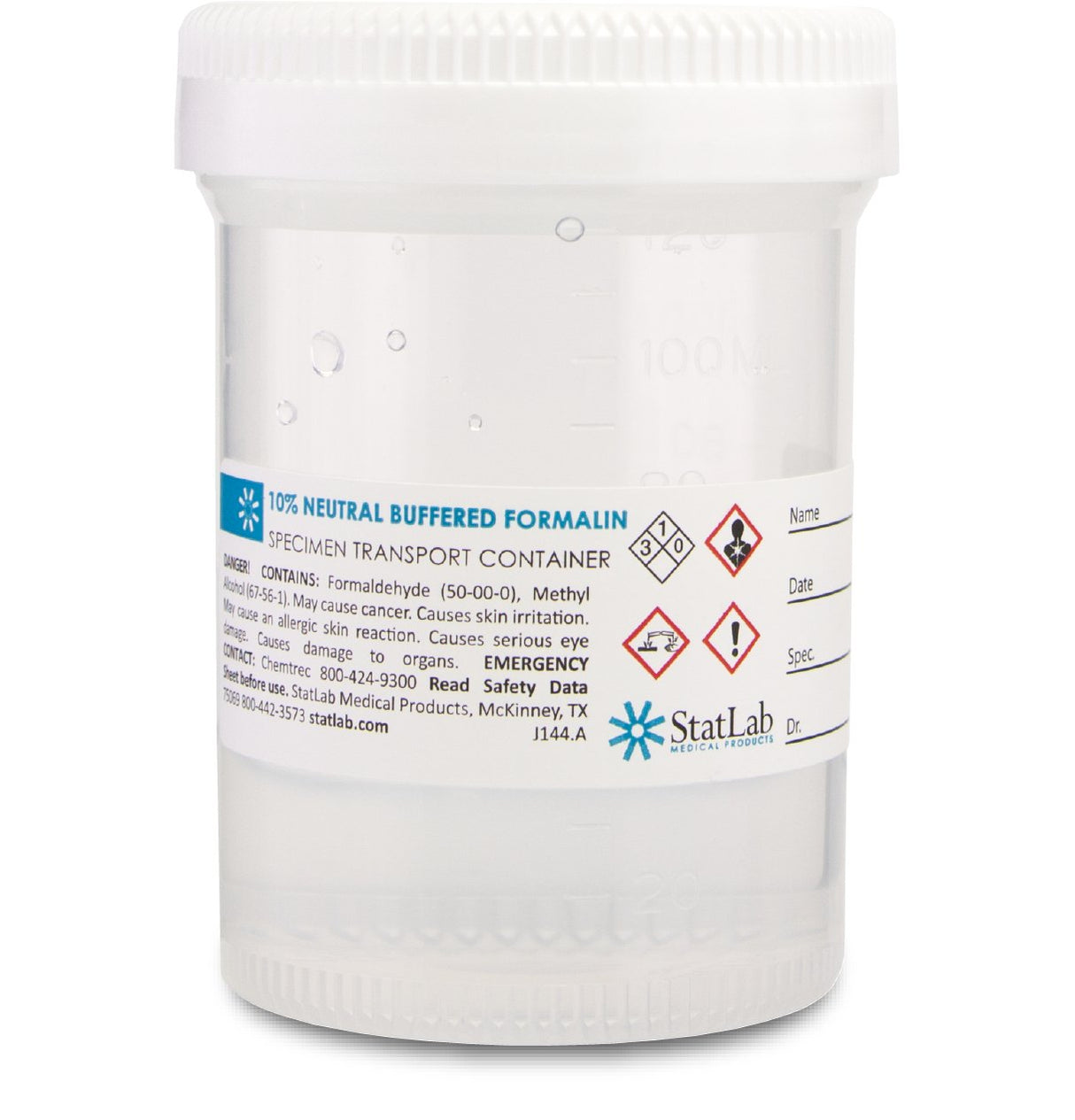 Prefilled Formalin Container StatClick™ 60 mL Fill in 120 mL (4 oz.) Screw Cap Warning Label NonSterile - BeHope