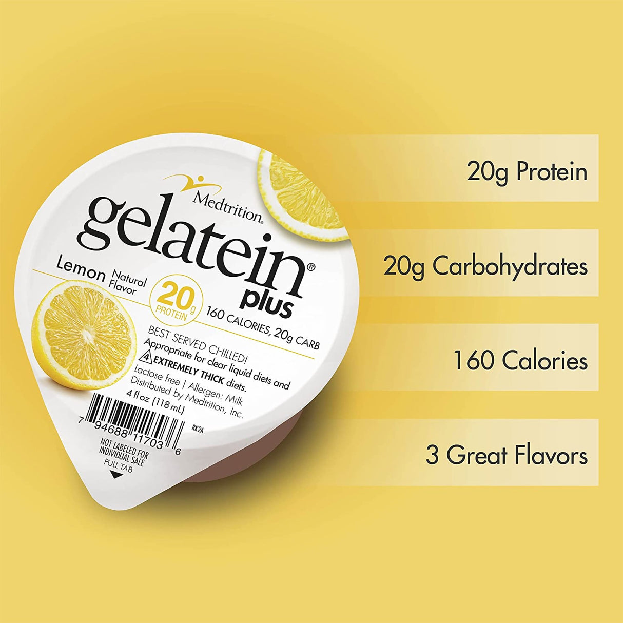 Oral Supplement Gelatein Plus Lemon Flavor Gel 4 oz. Cup - BeHope