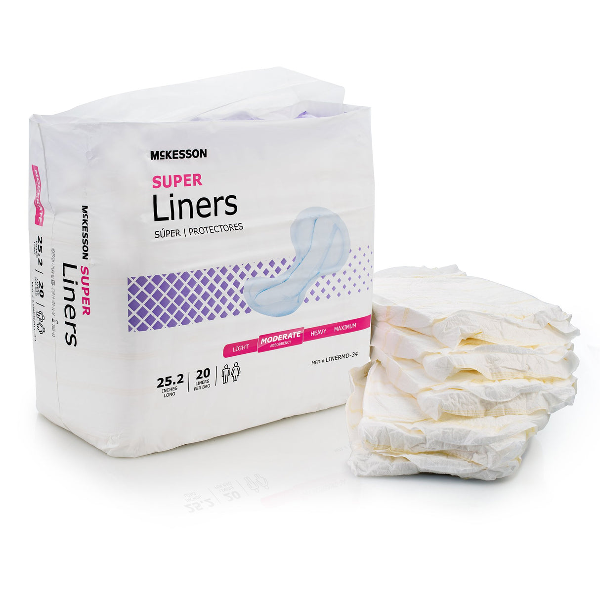 Incontinence Liner McKesson Super 25-1/5 Inch Length Moderate Absorbency Polymer Core One Size Fits Most - BeHope