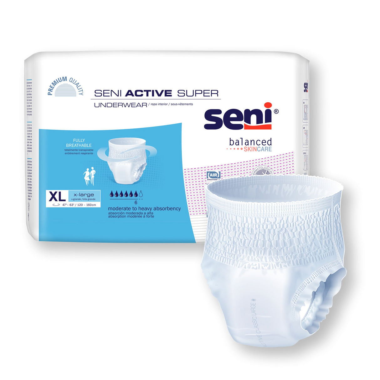 Unisex Adult Absorbent Underwear Seni® Active Super Pull On with Tear Away Seams X-Large Disposable Moderate Absorbency - BeHope