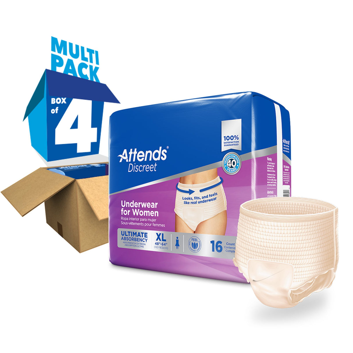 Female Adult Absorbent Underwear Attends® Discreet Pull On with Tear Away Seams X-Large Disposable Heavy Absorbency - BeHope