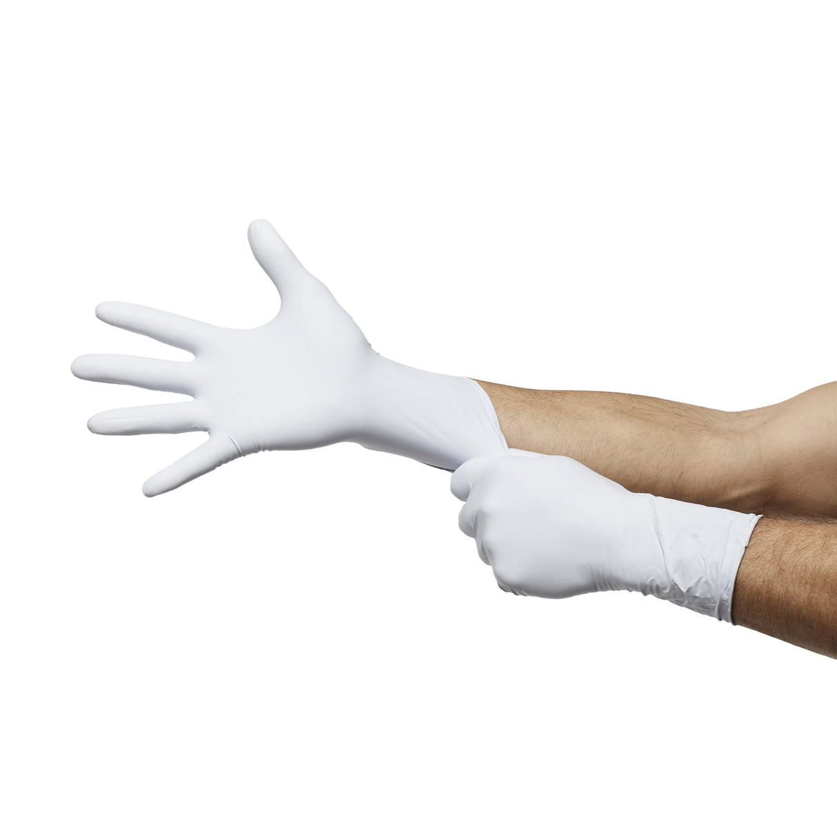 Exam Glove LifeStar™ EC Medium NonSterile Nitrile Extended Cuff Length Textured Fingertips White / Blue Fentanyl Tested - BeHope