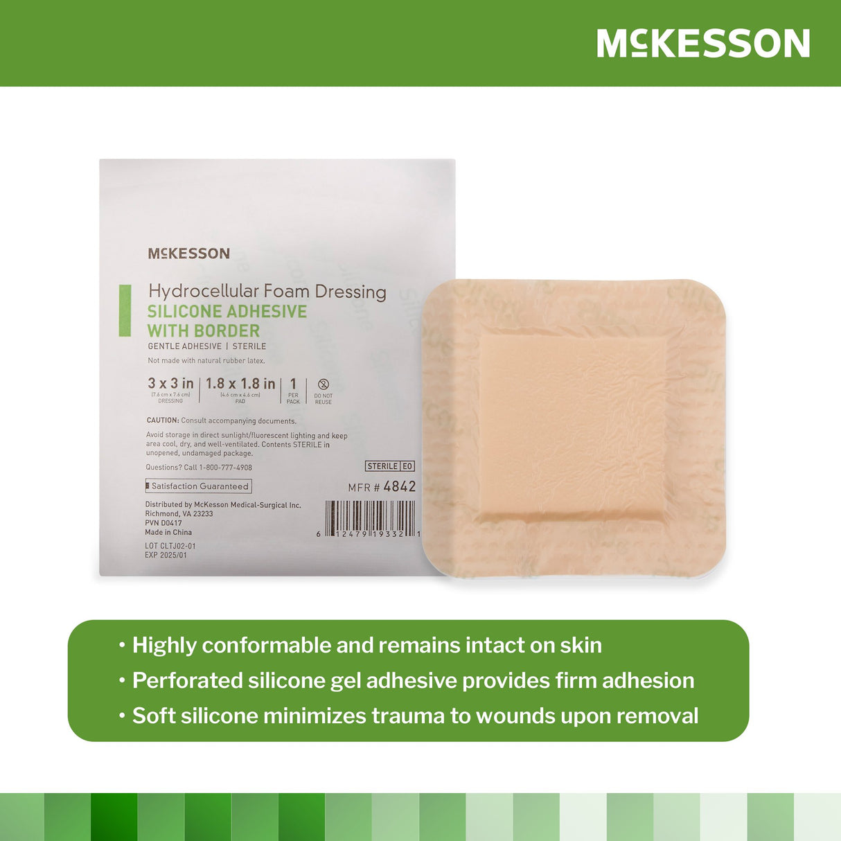 Foam Dressing McKesson 3 X 3 Inch With Border Film Backing Silicone Gel Adhesive Square Sterile - BeHope