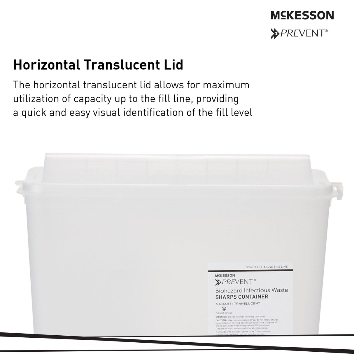 Sharps Container McKesson Prevent® Translucent Base 10-3/4 H X 10-1/2 W X 4-3/4 D Inch Horizontal Entry 1.25 Gallon - BeHope