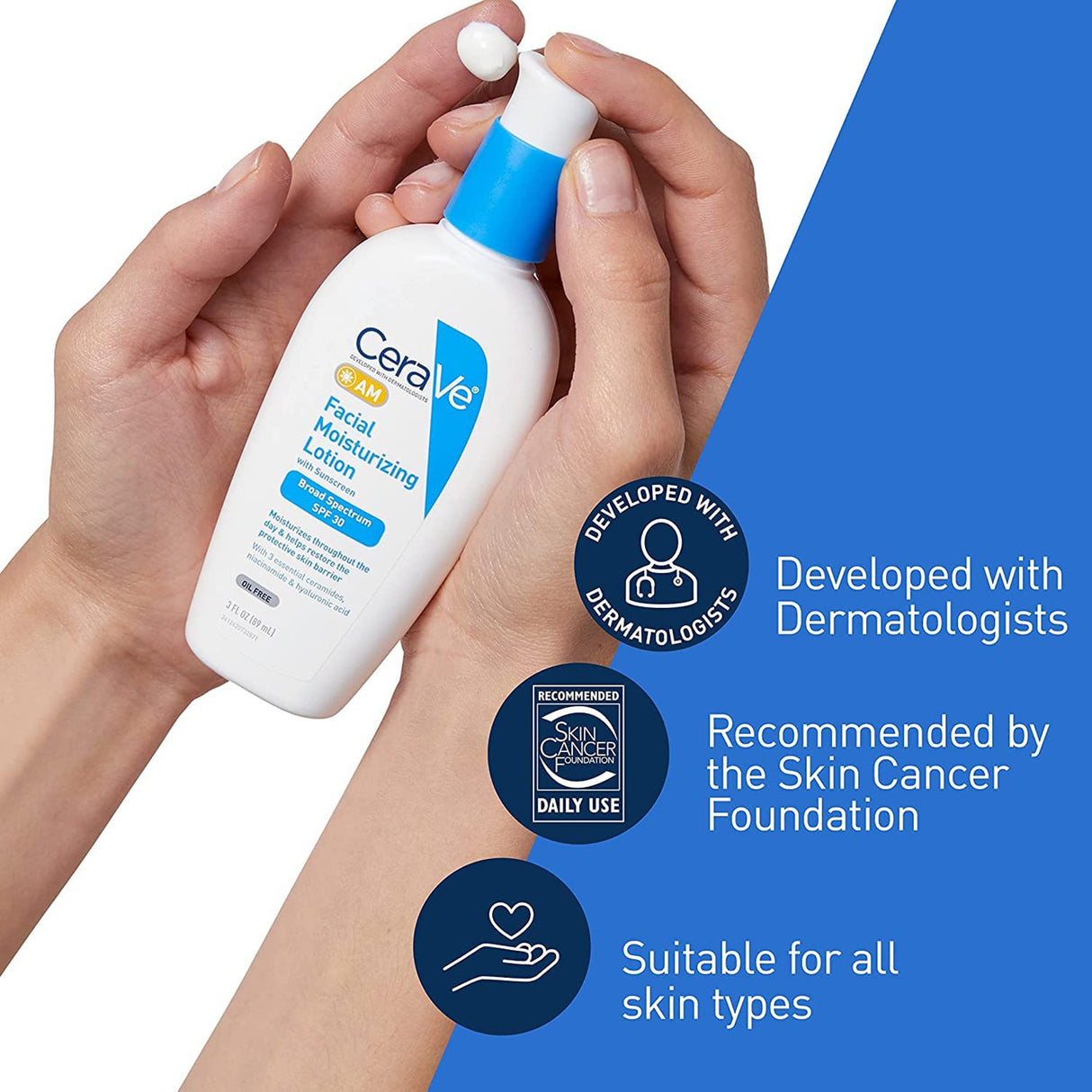 Facial Moisturizer with Sunscreen CeraVe® AM 3 oz. Pump Bottle Unscented Lotion - BeHope