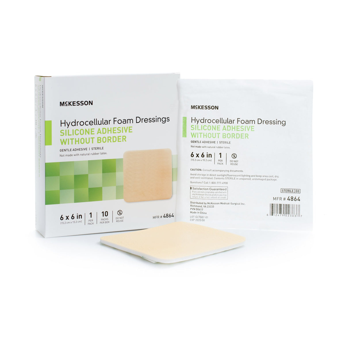Foam Dressing McKesson 6 X 6 Inch Without Border Film Backing Silicone Gel Adhesive Square Sterile - BeHope