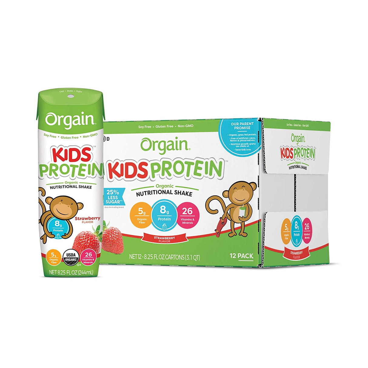 Pediatric Oral Supplement Orgain® Kids Protein™ Organic Nutritional Shake Strawberry Flavor 8.25 oz. Carton Liquid Organic - BeHope
