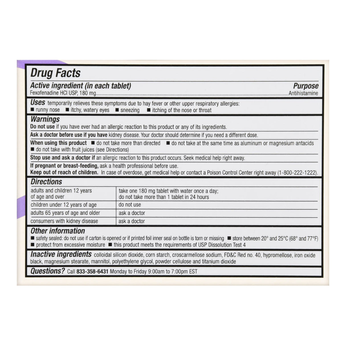 Allergy Relief Foster & Thrive™ 180 mg Strength Tablet 30 per Box - BeHope