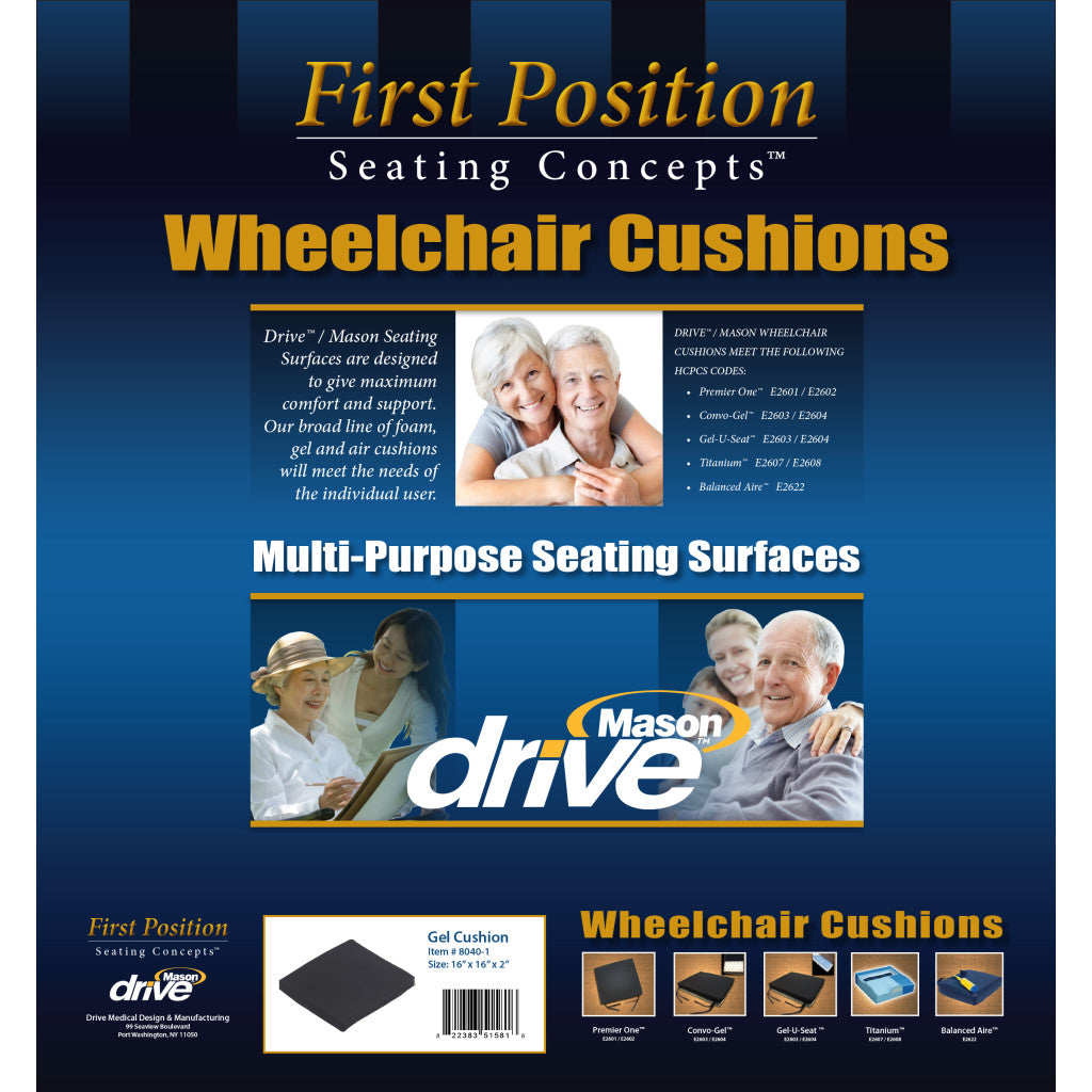 Gel-U-Seat™ Lite General Use 2" Gel/Foam Wheelchair Cushion -BeHope