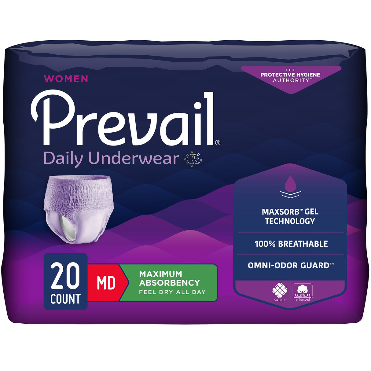 Female Adult Absorbent Underwear Prevail® Daily Underwear Pull On with Tear Away Seams Medium Disposable Heavy Absorbency - BeHope