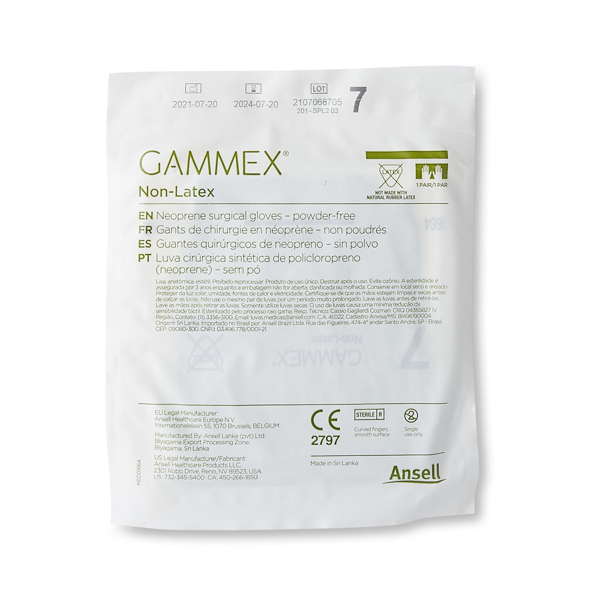 Surgical Glove GAMMEX® Non-Latex Size 7 Sterile Polyisoprene Standard Cuff Length Micro-Textured Green Chemo Tested - BeHope