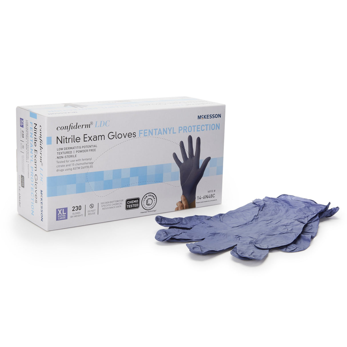 Exam Glove McKesson Confiderm® LDC X-Large NonSterile Nitrile Standard Cuff Length Fully Textured Blue Chemo Tested / Fentanyl Tested - BeHope