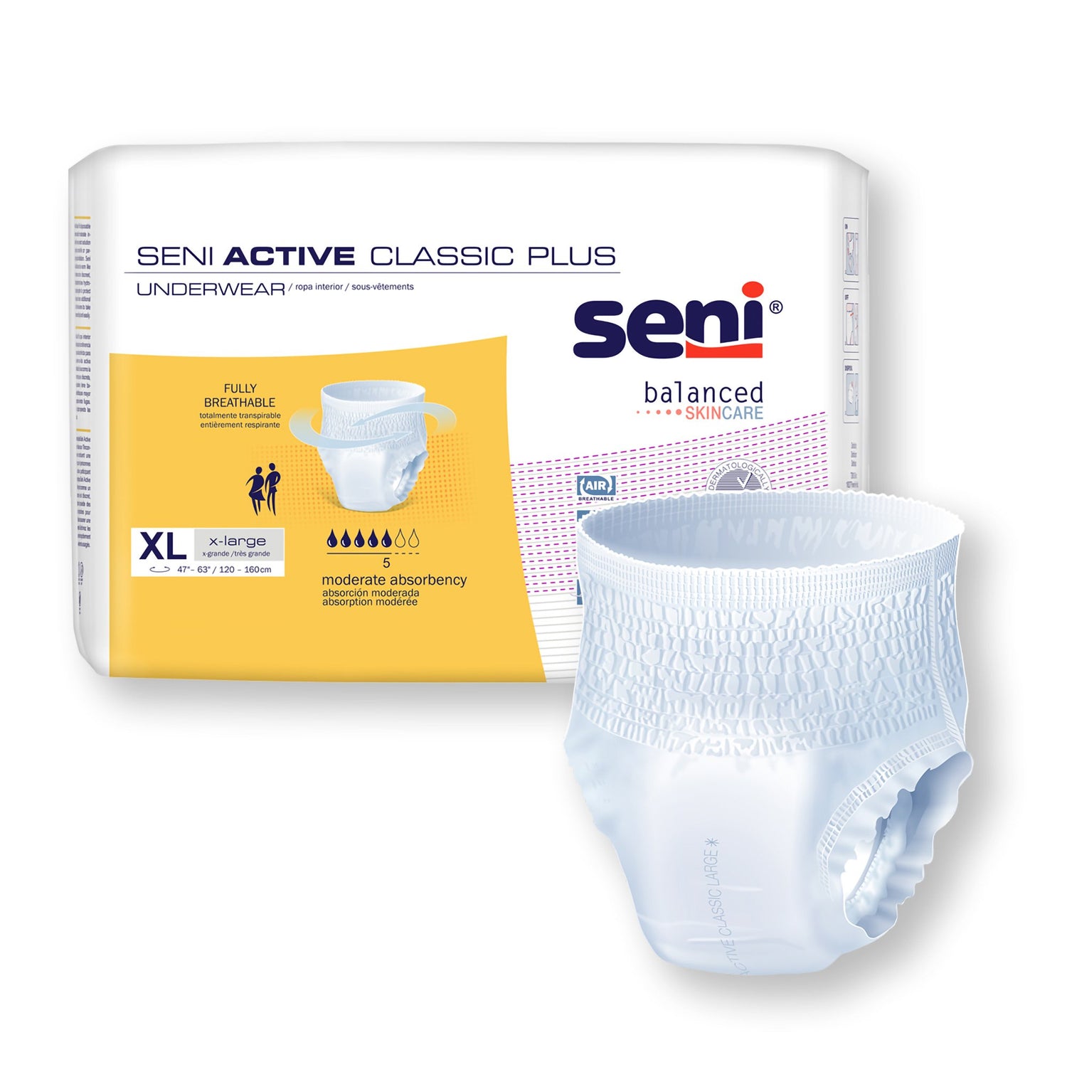 Unisex Adult Absorbent Underwear Seni® Active Classic Plus Pull On with Tear Away Seams X-Large Disposable Moderate Absorbency - BeHope