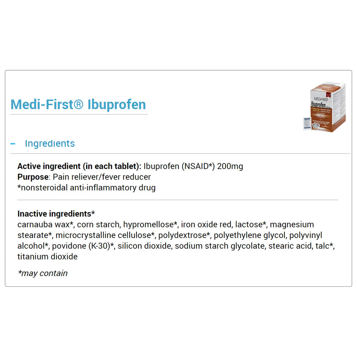 Pain Relief Medi-First® 200 mg Strength Ibuprofen Tablet 250 per Box - BeHope
