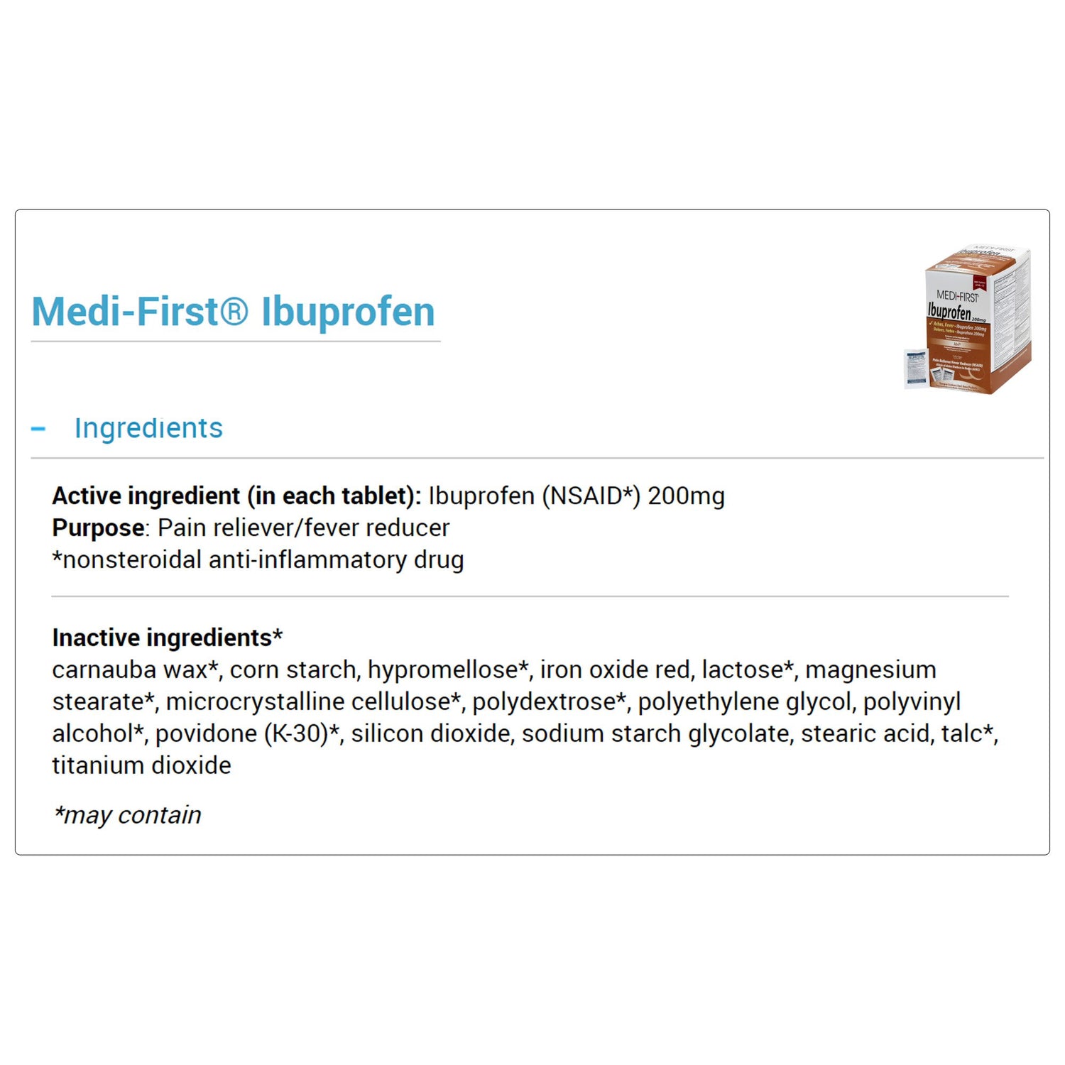 Pain Relief Medi-First® 200 mg Strength Ibuprofen Tablet 250 per Box - BeHope