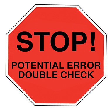 Pre-Printed Label Indeed Auxiliary Label Red Paper Stop! Potential Error Double Check Black Alert Label 2 Inch Diameter - BeHope