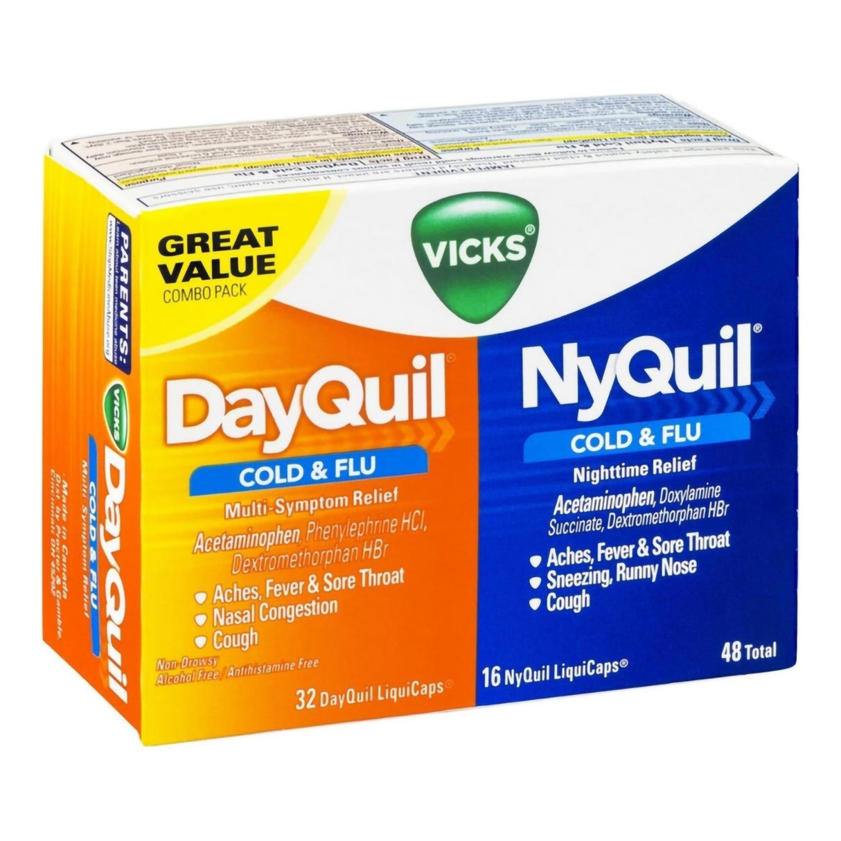 Cold and Cough Relief DayQuil® Nyquil® Combo Pack 325 mg - 10 mg - 5 mg Strength and 325 mg - 15 mg - 6.25 mg Strength Gelcap 48 per Box - BeHope