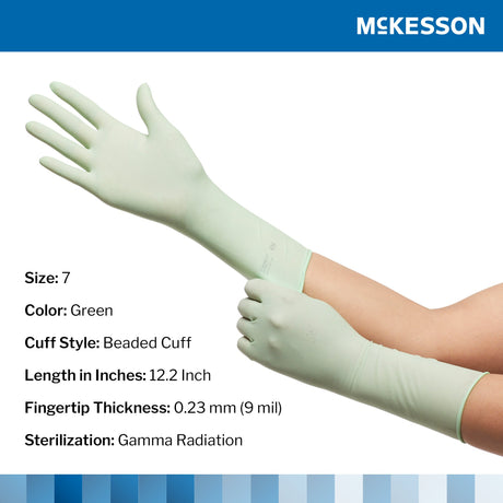 Surgical Glove McKesson Perry® Performance Plus Size 7 Sterile Polyisoprene Standard Cuff Length Smooth Green Chemo Tested - BeHope