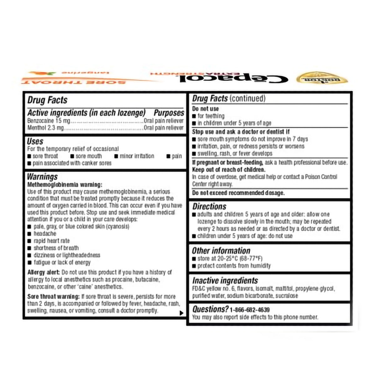 Sore Throat Relief Cepacol® Extra Strength 15 mg - 2.6 mg Strength Lozenge 16 per Box - BeHope